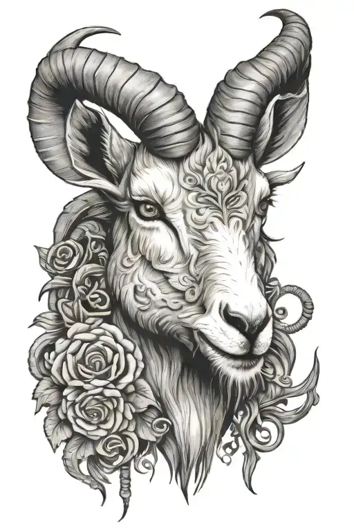 symetrical goat head tattoo design idea