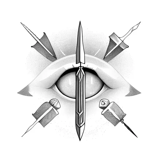 a dagger is stabbed in the eye tattoo design idea