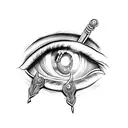 a dagger is stabbed in the eye tattoo design idea