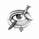 a dagger is stabbed in the eye tattoo design idea