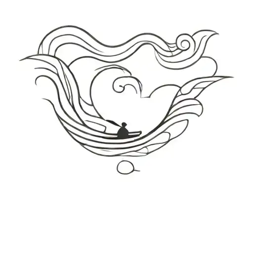 Minimalist wave pattern with a hidden kayak design tattoo design idea