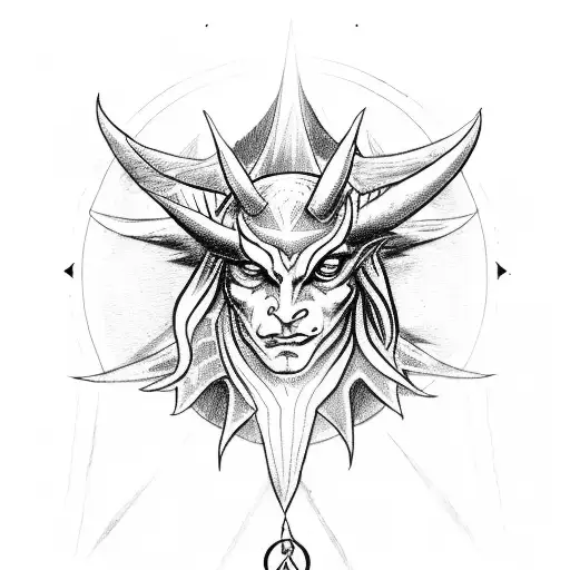 A tarot-inspired design featuring the devil card with a halo and devil horns tattoo design idea