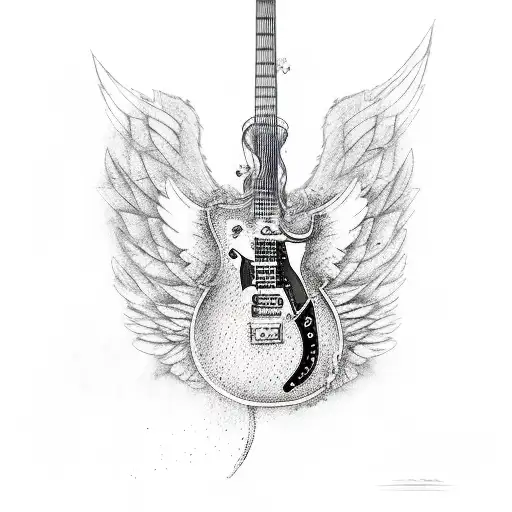 angel levitating and playing the electric guitar tattoo design idea