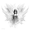 angel levitating and playing the electric guitar tattoo design idea