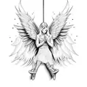 angel levitating and playing the electric guitar tattoo design idea