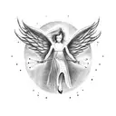 angel levitating and playing the electric guitar tattoo design idea