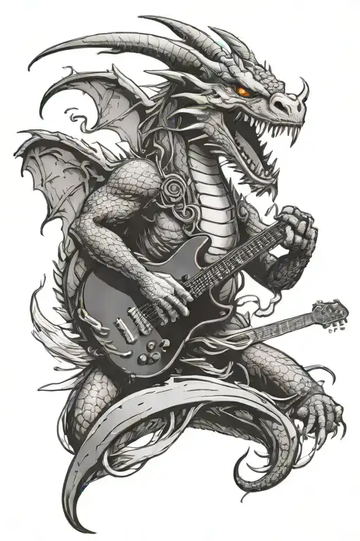 replace an electric guitars body with a dragons angry head tattoo design idea