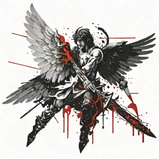 angel and devil wings with sword tattoo design idea