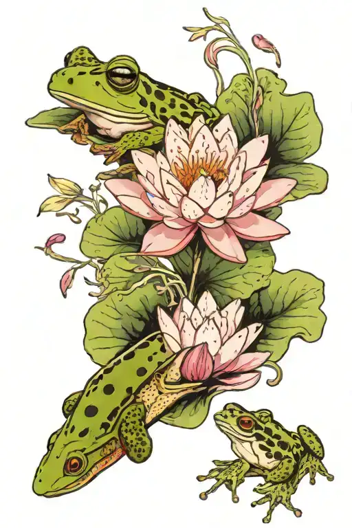 a water lily flower with a frog smoking tattoo design idea
