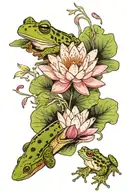 a water lily flower with a frog smoking tattoo design idea