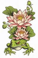 a water lily flower with a frog smoking tattoo design idea