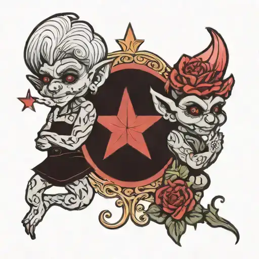 two trolls one holding a carnation and one holding a star  tattoo design idea