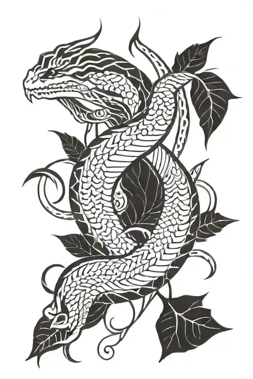 scales, snake, plant leaves and patterns tattoo design idea