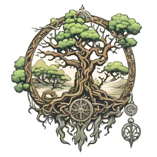 Yggdrasil and hanging  odin tattoo design idea