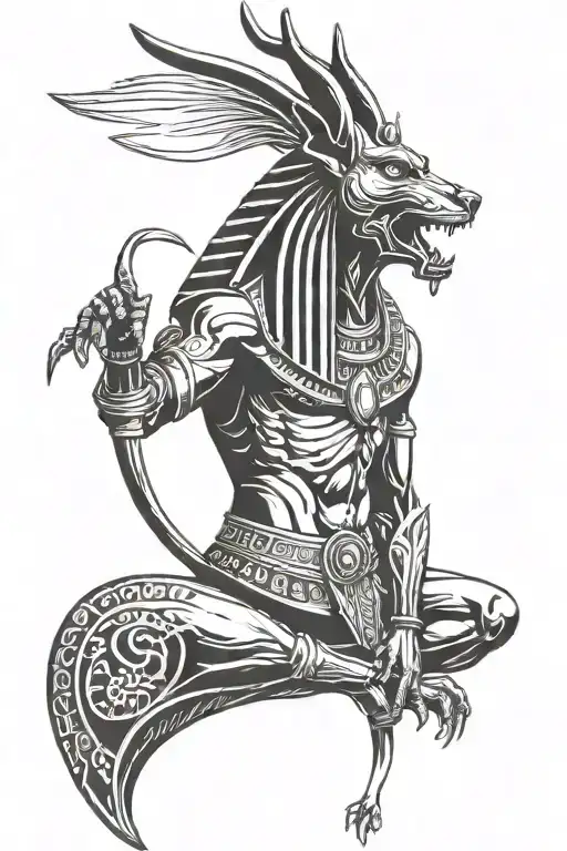 Ancient Egypt God angry Anubis tattoo design idea