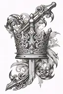 Sword piercing an elegant crown, symbolizing strength. - Jesus cross at the tip of the sword adds  tattoo design idea