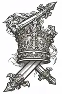Sword piercing an elegant crown, symbolizing strength. - Jesus cross at the tip of the sword adds  tattoo design idea