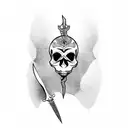 skull in the reflection of a dagger blade tattoo design idea