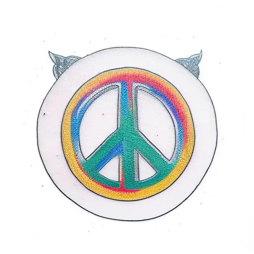 colorful peace sign with black outline tattoo design idea