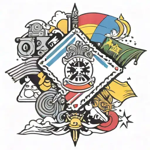 long rectangle with ecuadorian flag in it and rainbow flag and the learn symbol  tattoo design idea