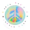 colorful peace sign with black outline tattoo design idea