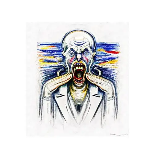 In a frame, in the foreground, edvard munch's scream in the foreground, salvador dali's melting clocks or elephants and  tattoo design idea
