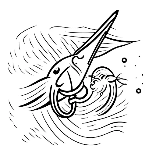 A swordfish breaking through a barbell tattoo design idea