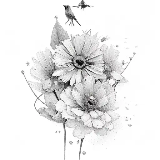 cardinal with flowers tattoo design idea