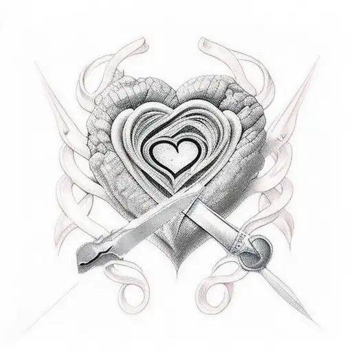cicatrices en un corazon con cuchillo clavandose tattoo design idea