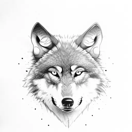 wolf with a blue eye and a brown eye color and an aggressive look tattoo design idea