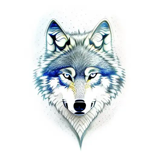 wolf with a blue eye and a brown eye color and an aggressive look for the arm tattoo design idea