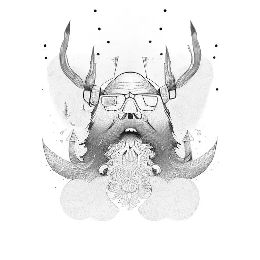 camp , trees road , chopper,  bearded  tattoo design idea