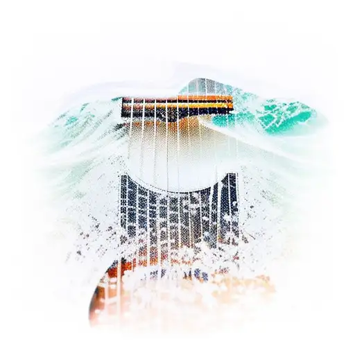 Guitar strings transforming into crashing waves tattoo design idea