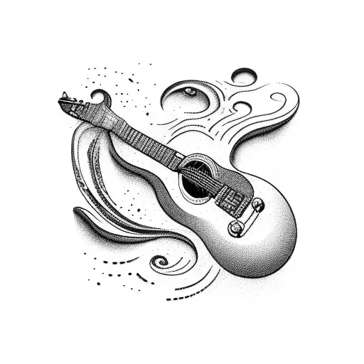Guitar strings transforming into crashing waves tattoo design idea
