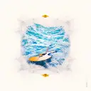 Guitar strings transforming into crashing waves tattoo design idea