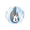 Guitar strings transforming into crashing waves tattoo design idea