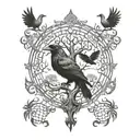 The Yggdrasil tree in the center, left and right, the ravens Hugin and Munin tattoo design idea