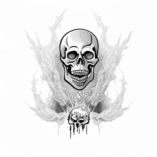 skull drinking from flaming goblet  tattoo design idea