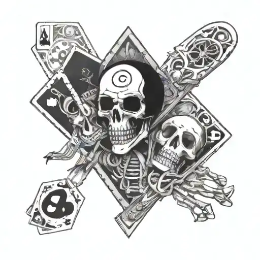 Pair of aces and a eight ball held up by  a skeleton hand tattoo design idea