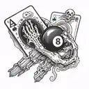 Pair of aces and a eight ball held up by  a skeleton hand tattoo design idea