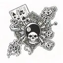 Pair of aces and a eight ball held up by  a skeleton hand tattoo design idea