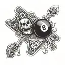 Pair of aces and a eight ball held up by  a skeleton hand tattoo design idea