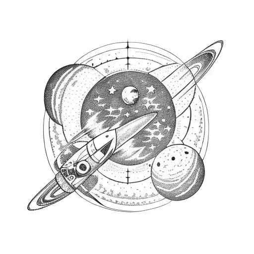 A cosmic scene with a moon, stars, and an astronaut floating in space tattoo design idea