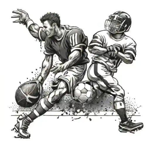 A comedic scene of a painter with a paintbrush in one hand and a football in the other, capturing your occupation and passion for football tattoo design idea