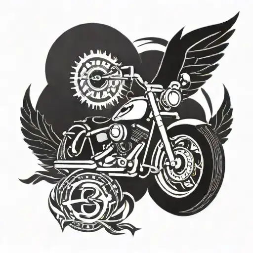 A tattoo of a Harley Davidson motorcycle surrounded by symbols of mental health awareness tattoo design idea