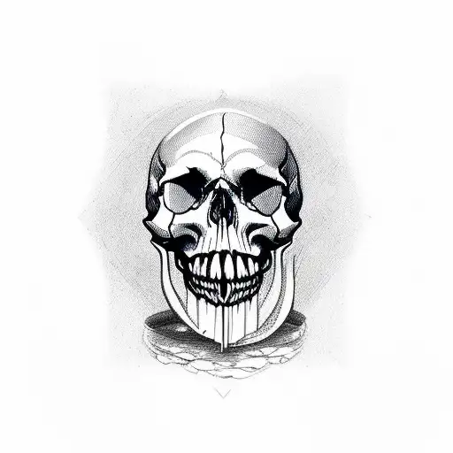 macabre skull with an open mouth biting a hourglass tattoo design idea