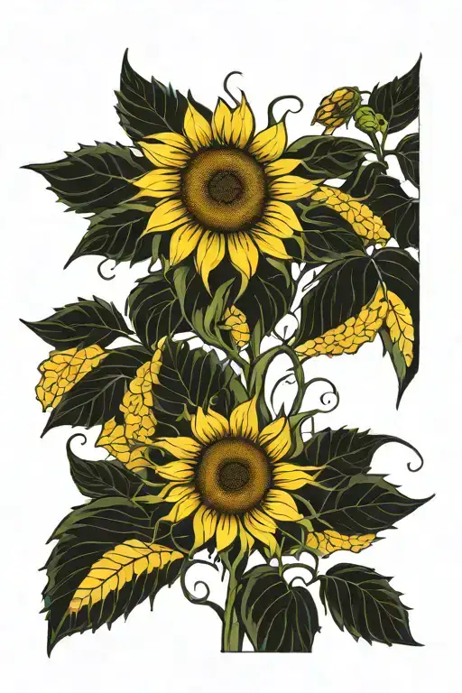 sunflower with tasha intertwined into stalk intertwined tattoo design idea