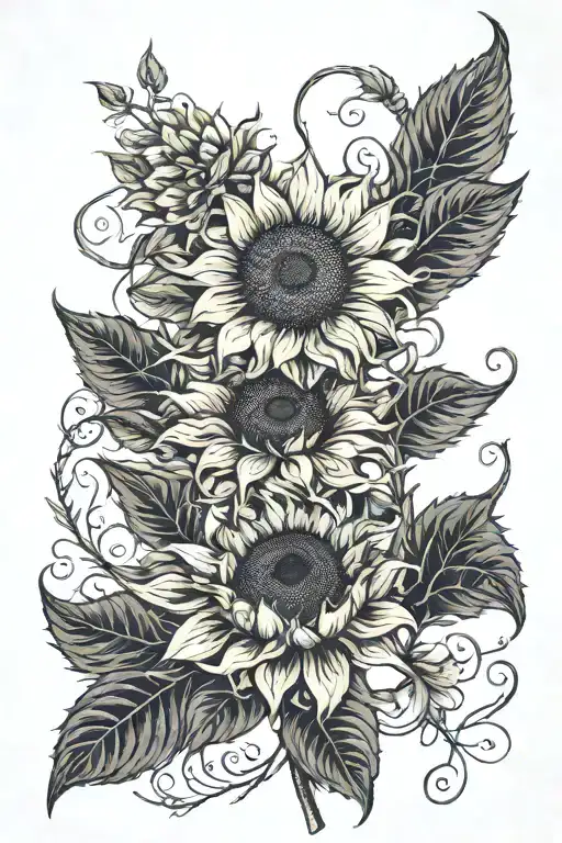 sunflower with tasha intertwined into stalk intertwined tattoo design idea