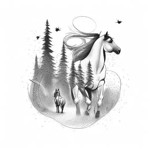 horse being ridden walking away and a dog by the  tattoo design idea