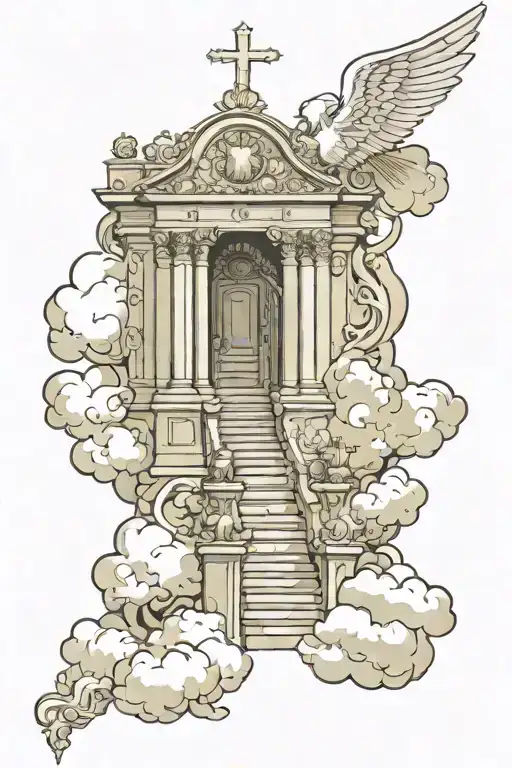 Heaven gates and stairs tattoo design idea